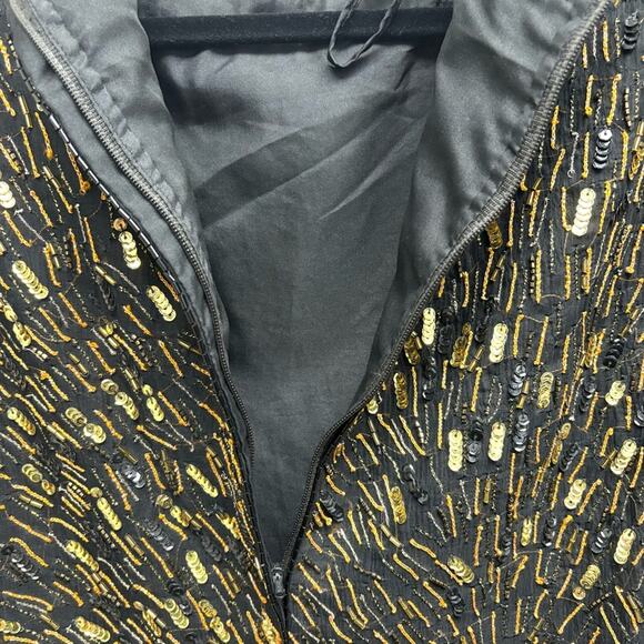Vintage 90s Niteline Sequin Blouse, Black and gold, beads, zip up back, Size M - Picture 6 of 13